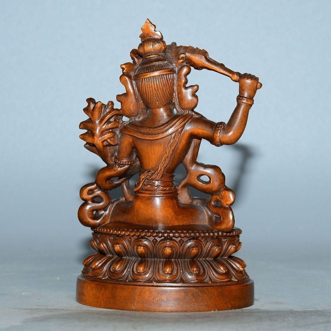 Vintage Chinese Wooden Carved Statue of Manjushri Bodhisattva For Sale 3