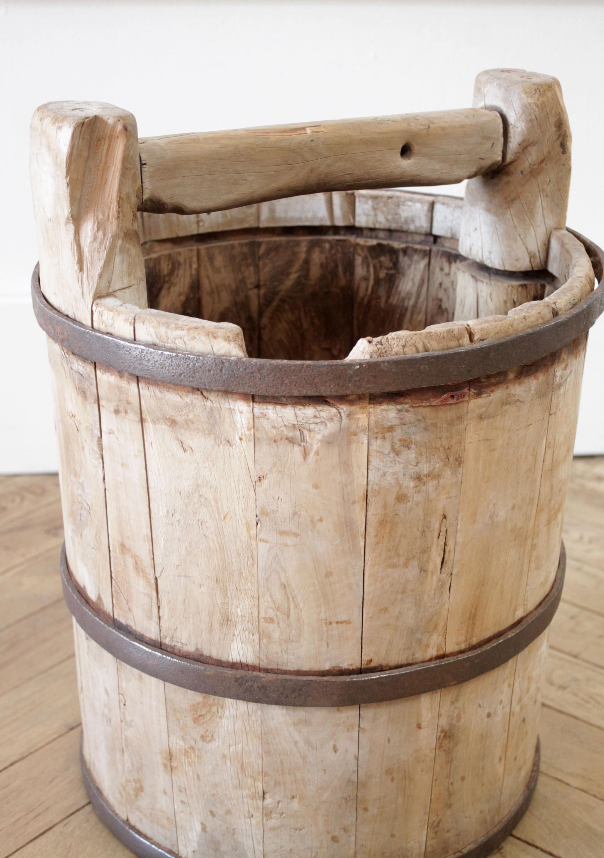 Vintage Asian Wooden Decorative Bucket 1