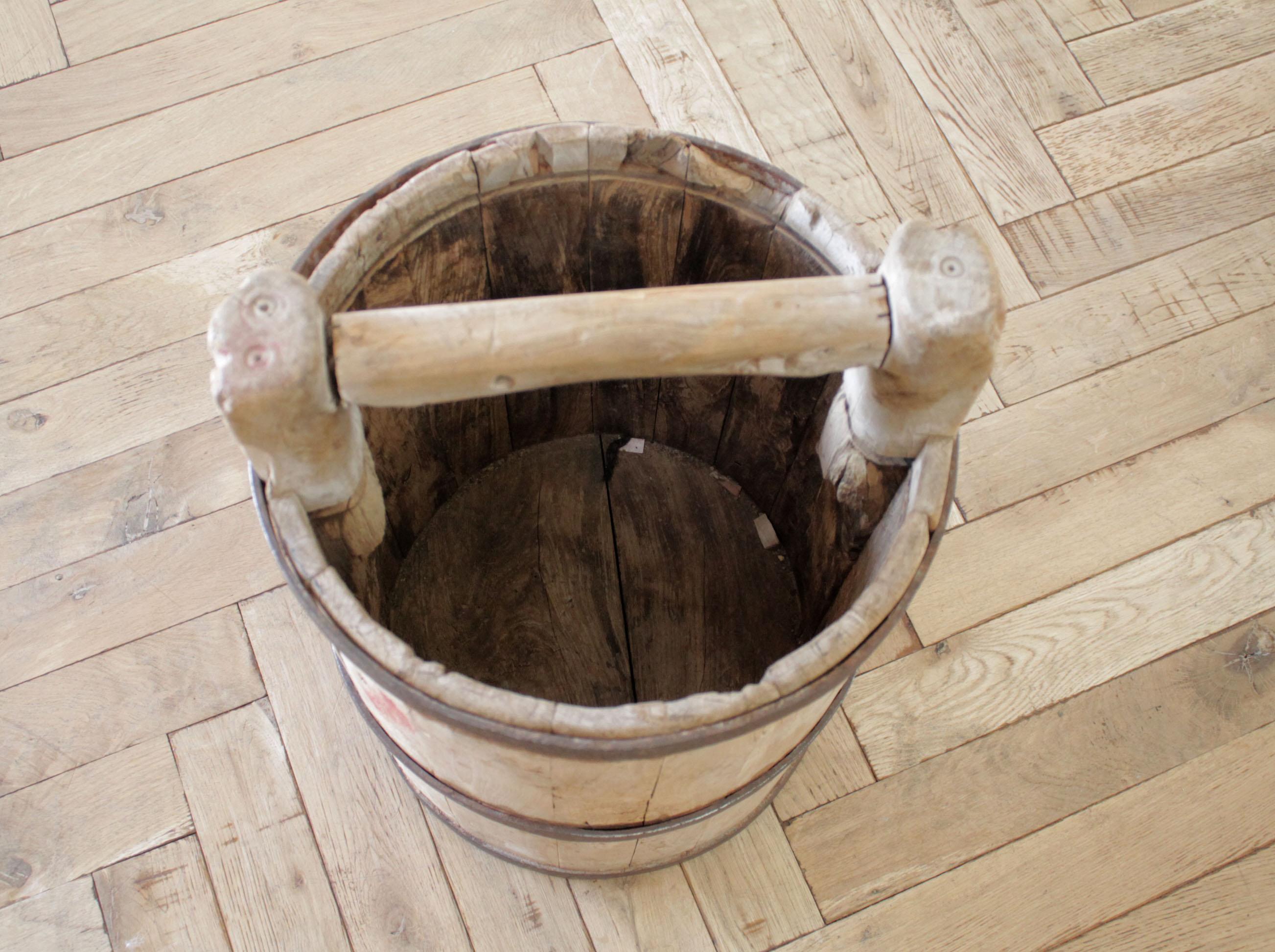 Vintage Asian Wooden Decorative Bucket 3