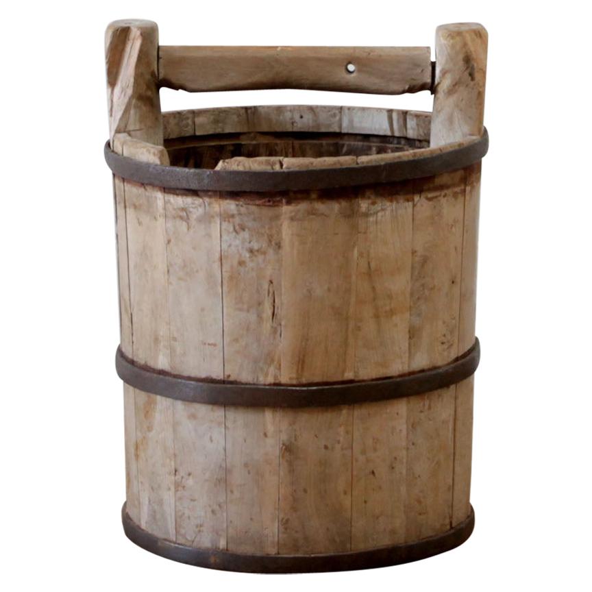 Vintage Asian Wooden Decorative Bucket