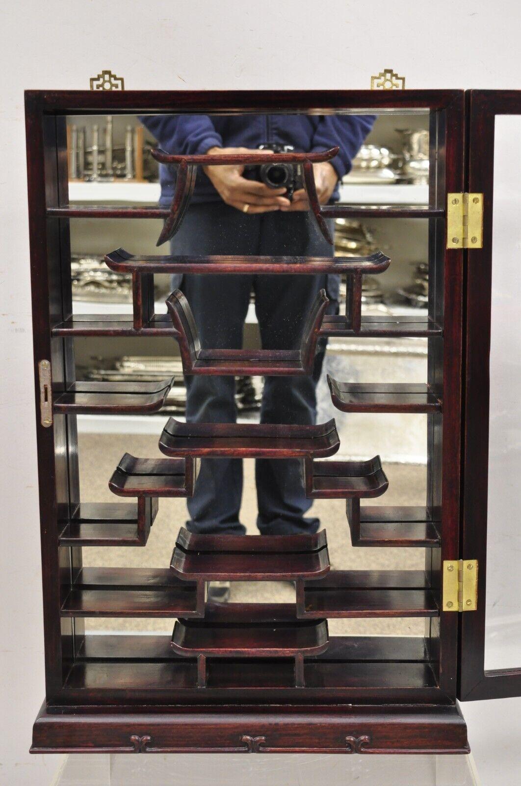 Vintage Chinese Wooden One Door Wall Hanging Small Curio Cabinet with Mirror For Sale 4