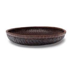 Vintage Chinese Woven Bamboo Tray Basket