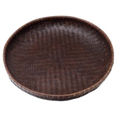 Vintage Chinese Woven Bamboo Tray Basket
