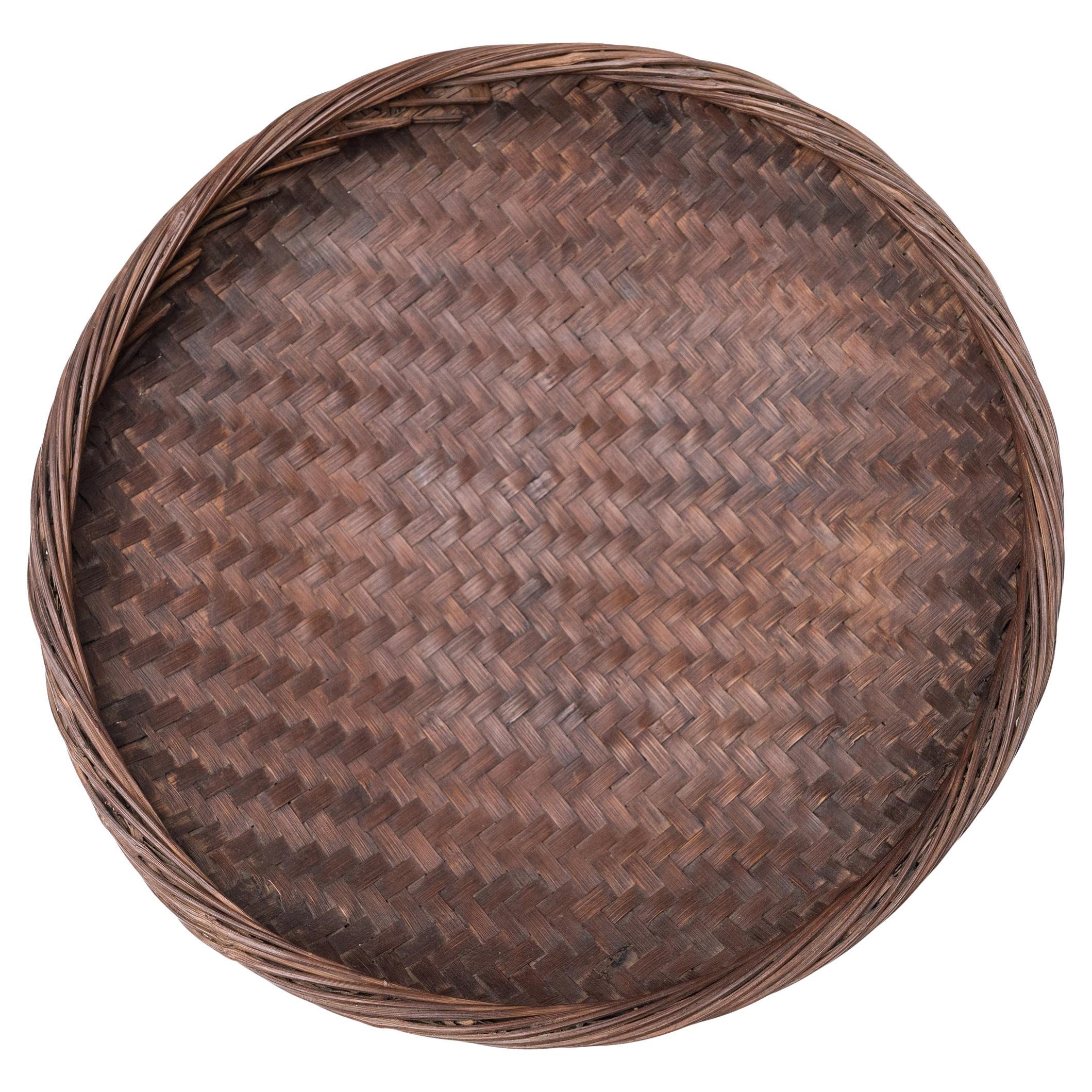 Vintage Chinese Woven Bamboo Tray Basket