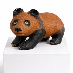Vintage Chinese Woven Wicker Panda Figur, Handcrafted Rattan, 1970er Jahre