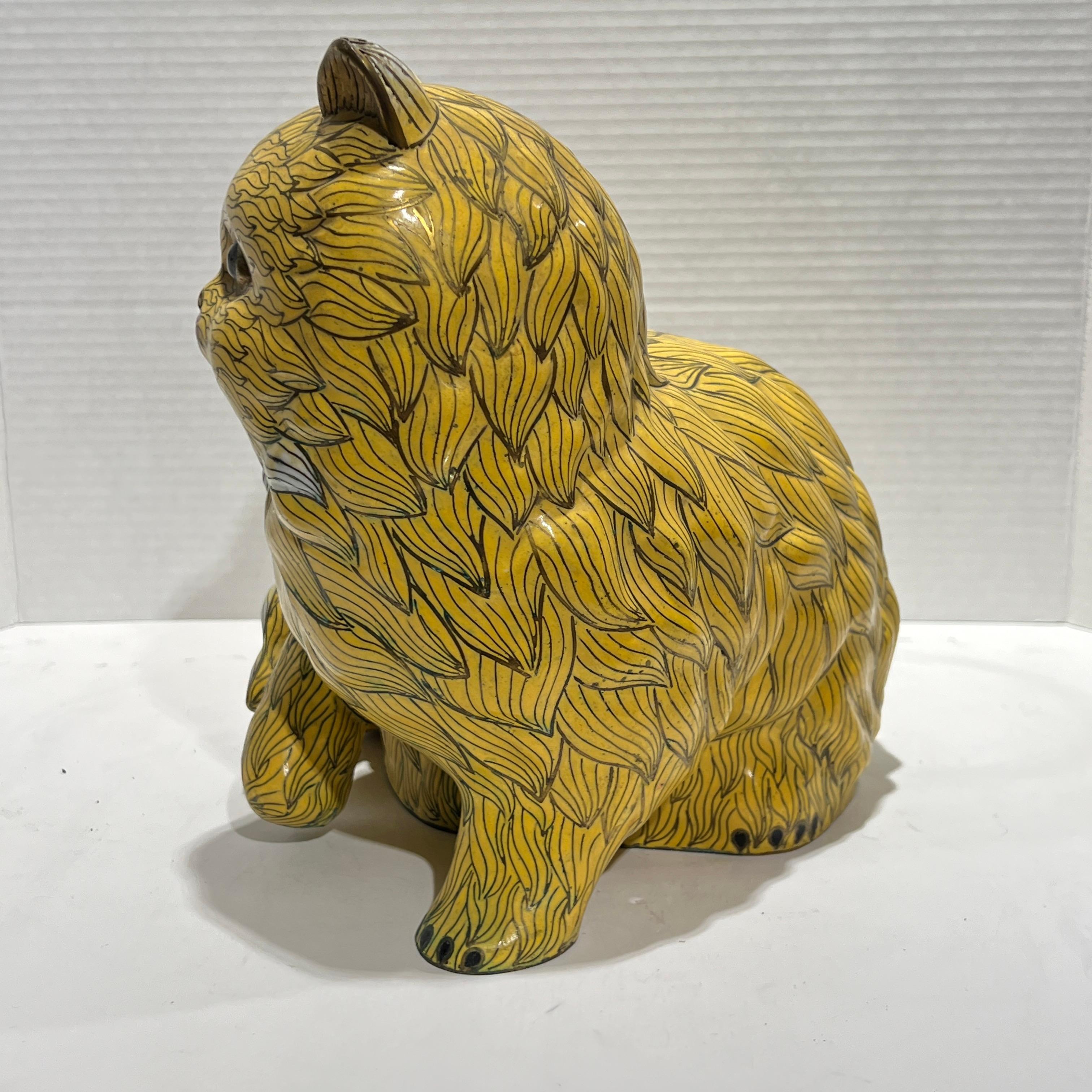 Vintage Chinese Yellow Cloisonne Cat Sculpture 1