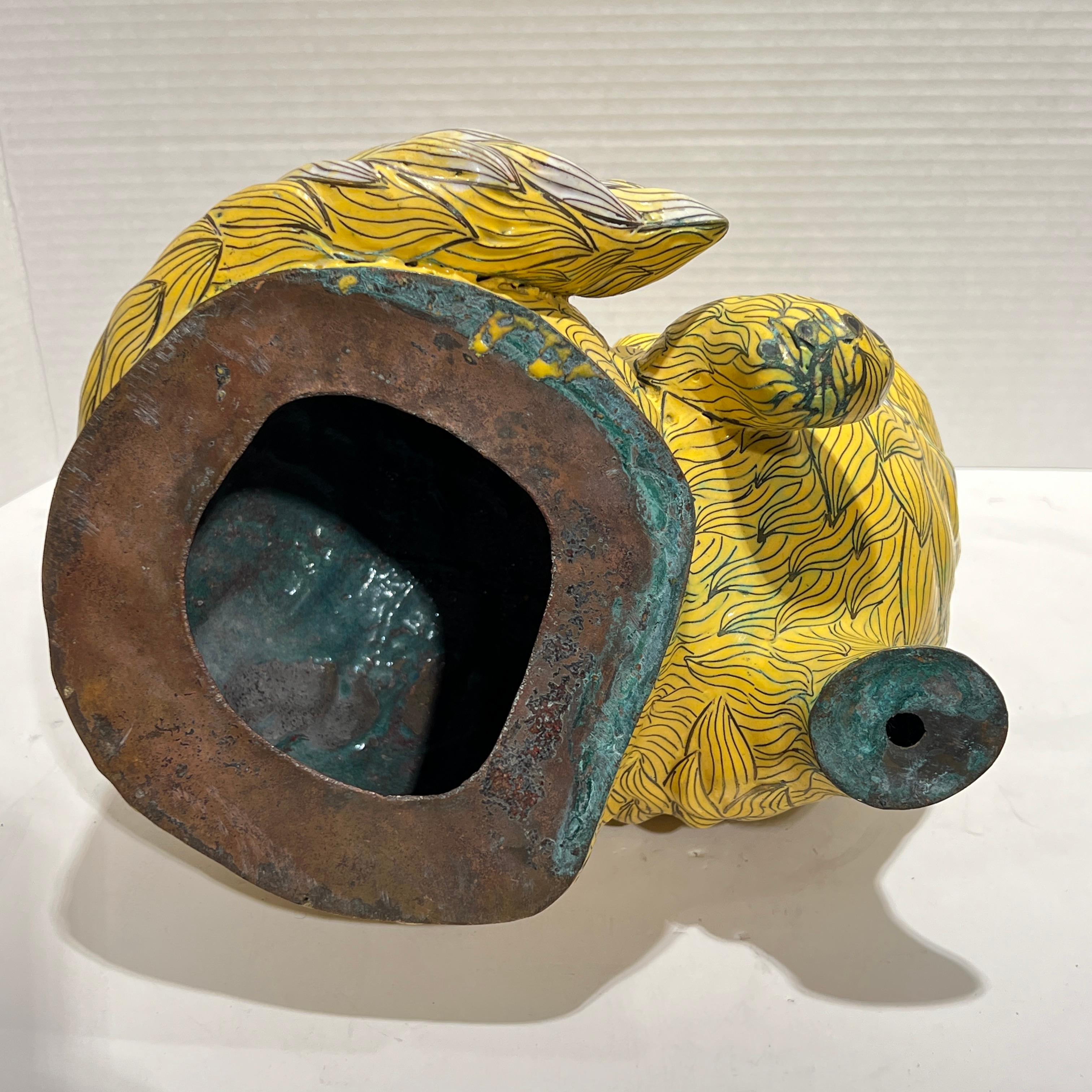 Vintage Chinese Yellow Cloisonne Cat Sculpture 3