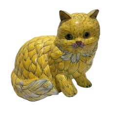 Vintage Chinese Yellow Cloisonne Cat Sculpture