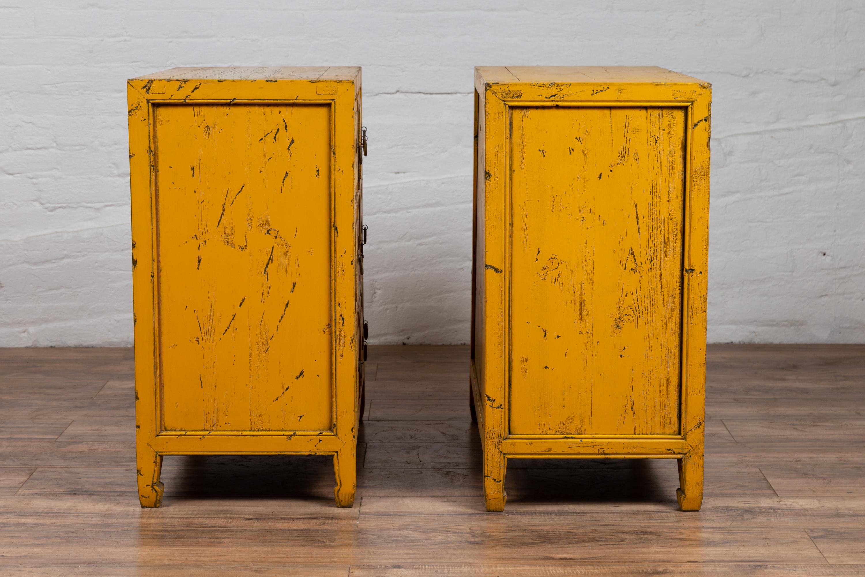 Vintage Chinese Yellow-Painted Nine-Drawer Apothecary Chests with Black Splatter 7