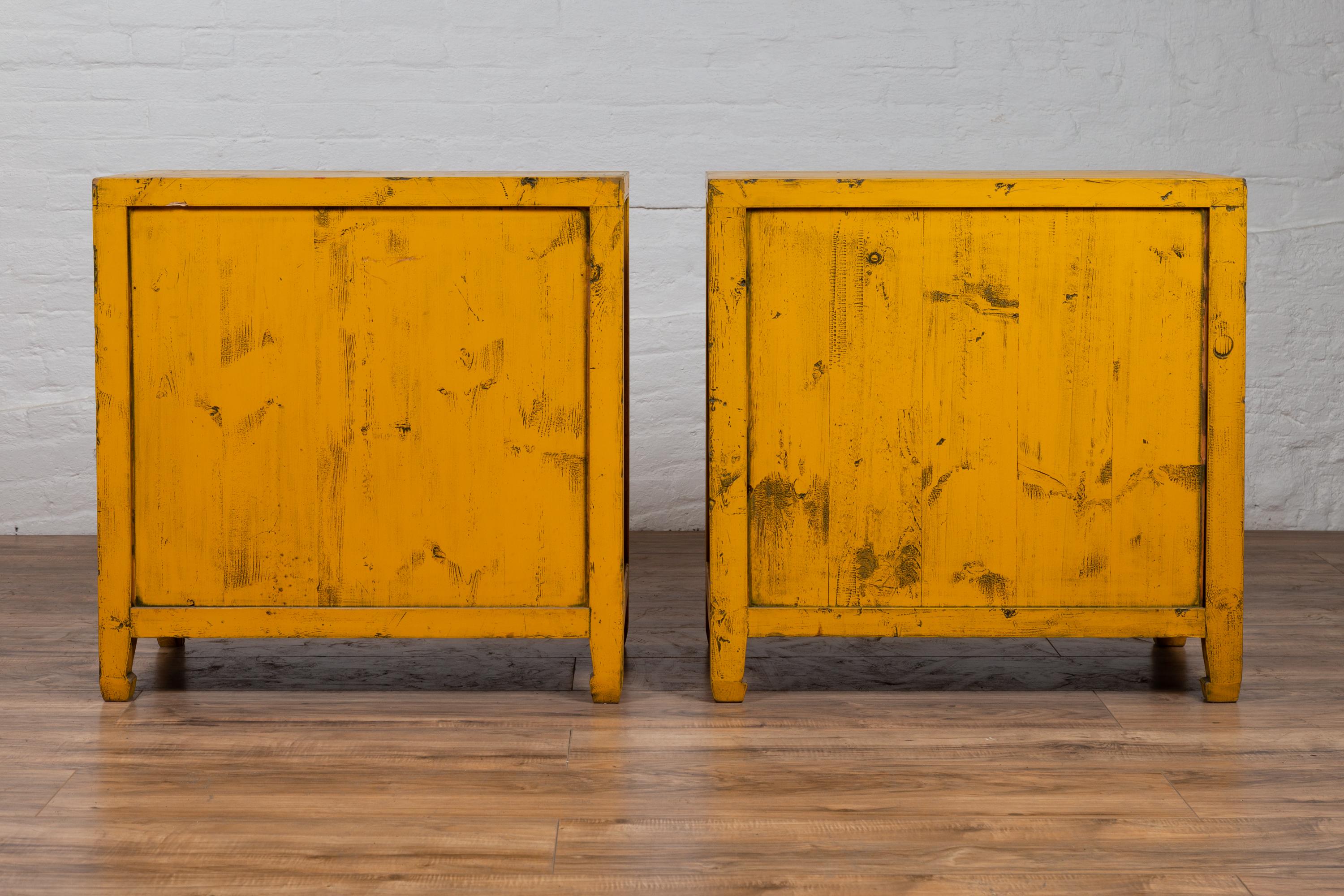 Vintage Chinese Yellow-Painted Nine-Drawer Apothecary Chests with Black Splatter 8
