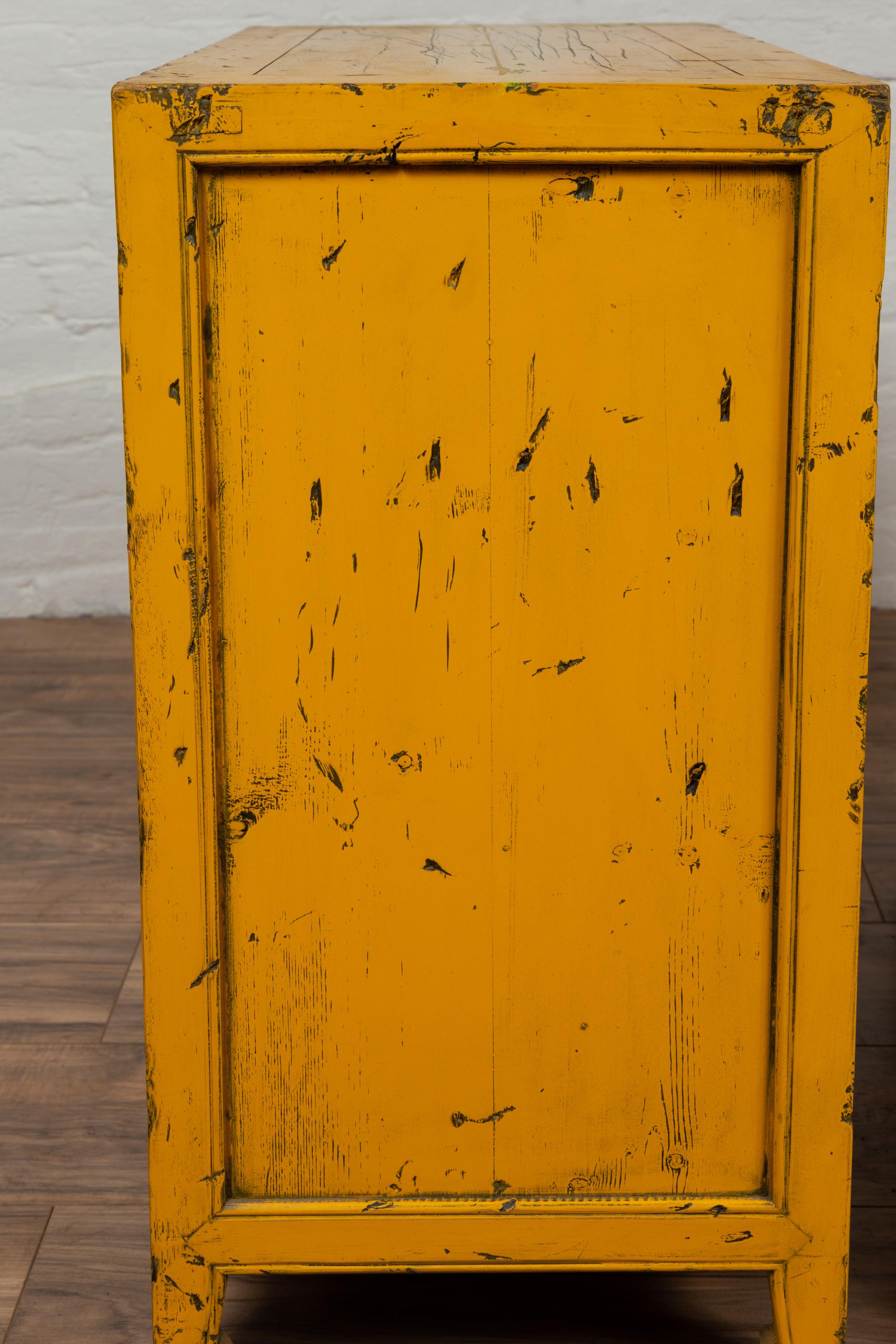 Vintage Chinese Yellow-Painted Nine-Drawer Apothecary Chests with Black Splatter 10