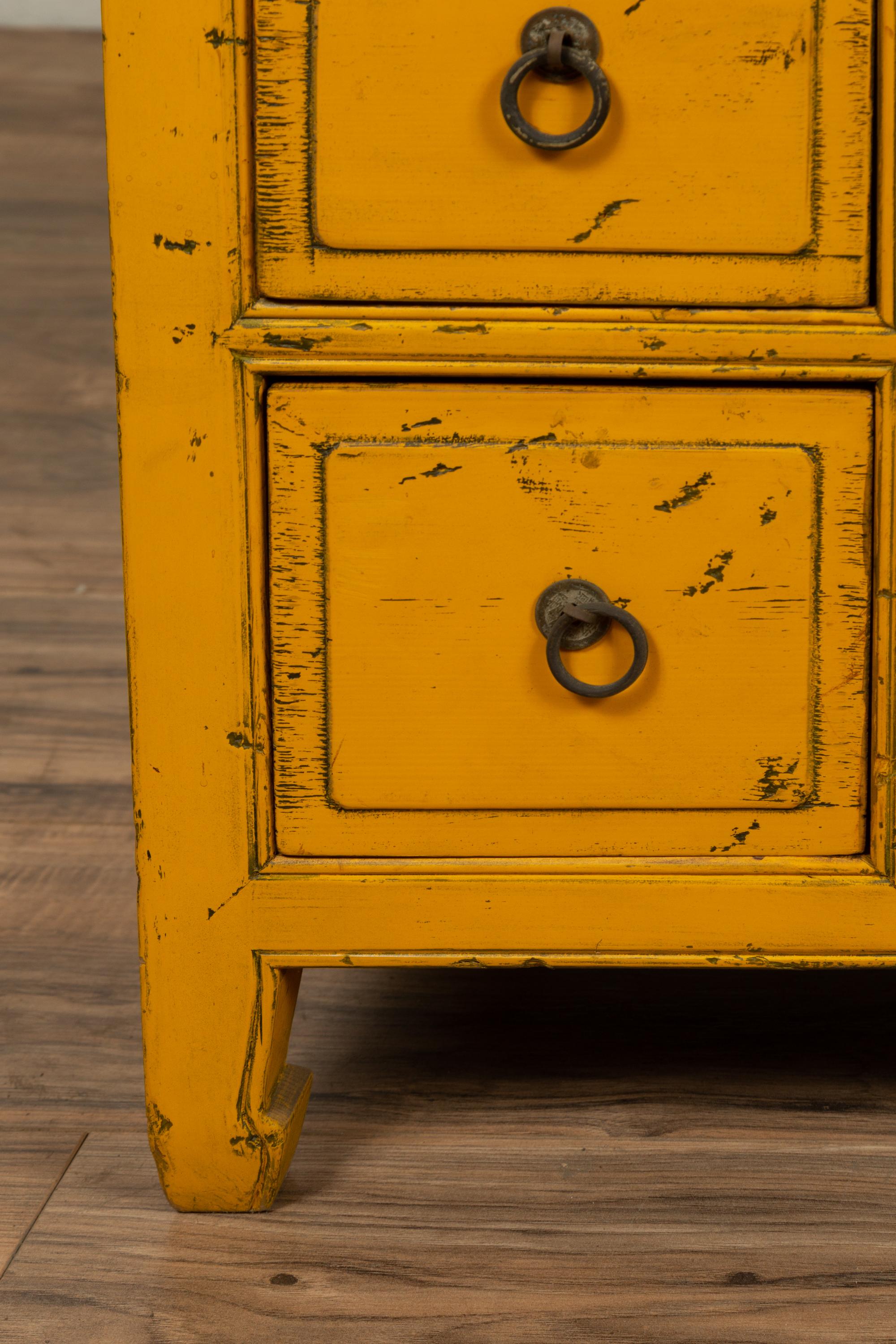 20th Century Vintage Chinese Yellow-Painted Nine-Drawer Apothecary Chests with Black Splatter
