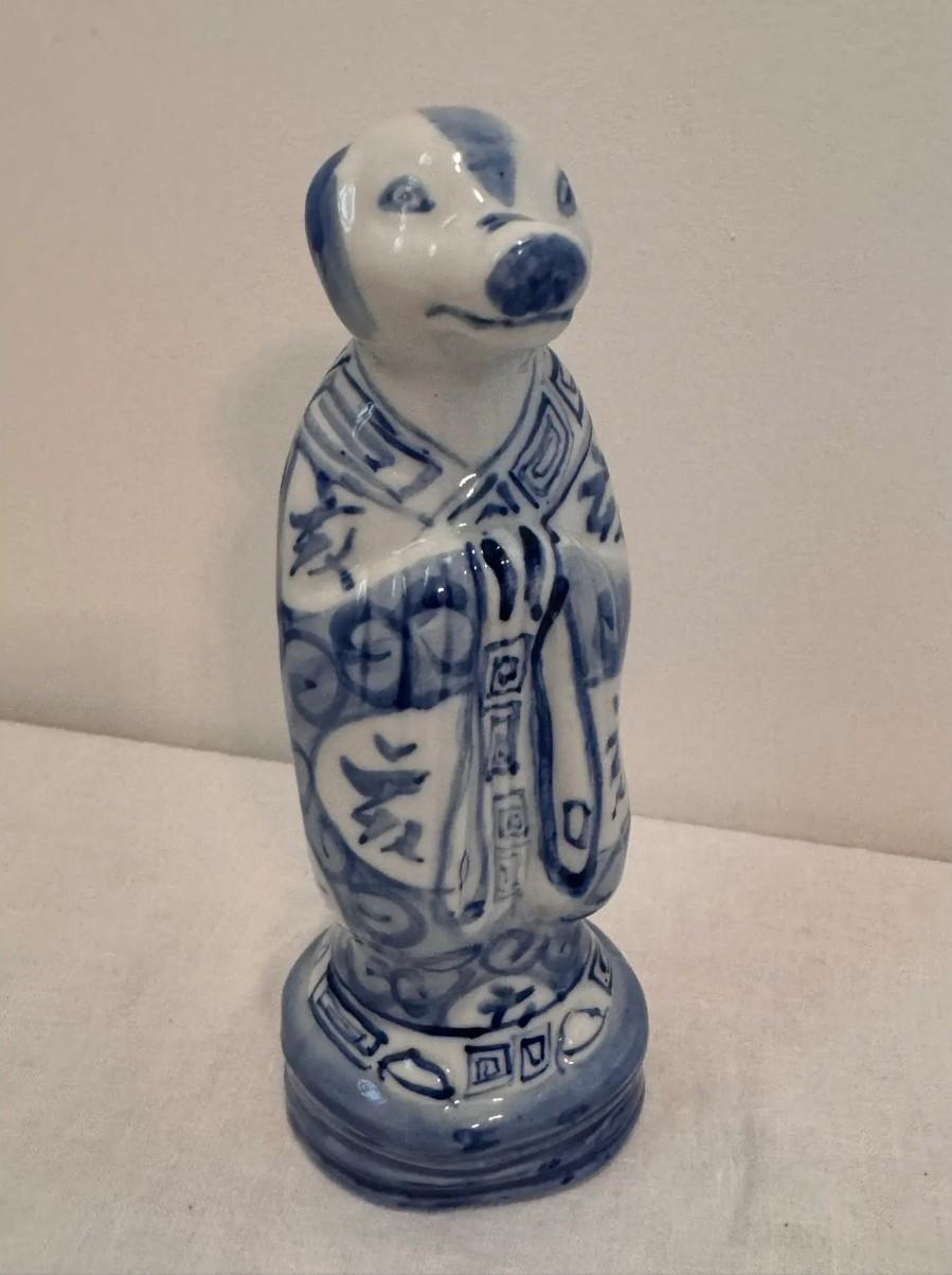 XX secolo Statuette Zodiac cinesi vintage in bianco e blu - Set di 4 statue in vendita