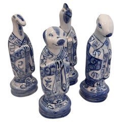 Vintage Chinese Zodiac Blue and White Figurine Statues - Set of 4