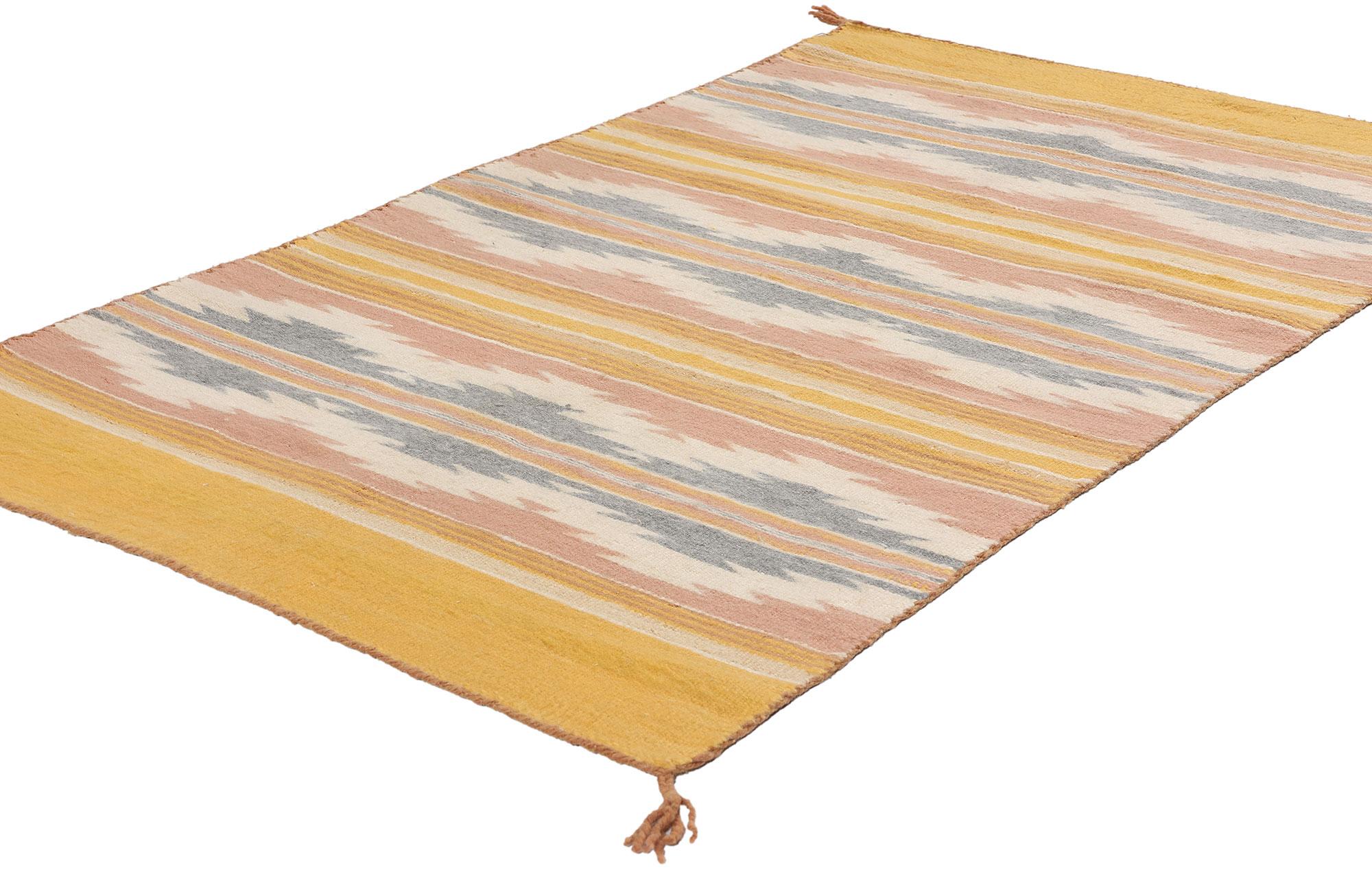 78939 Vintage Chinle Navajo-Style Rug, 02'11 x 04'11. This handwoven wool vintage Chinle Navajo-style rug is a stunning embodiment of traditional Native American weaving artistry, hailing from the Chinle region of Arizona. Its soft palette of golden