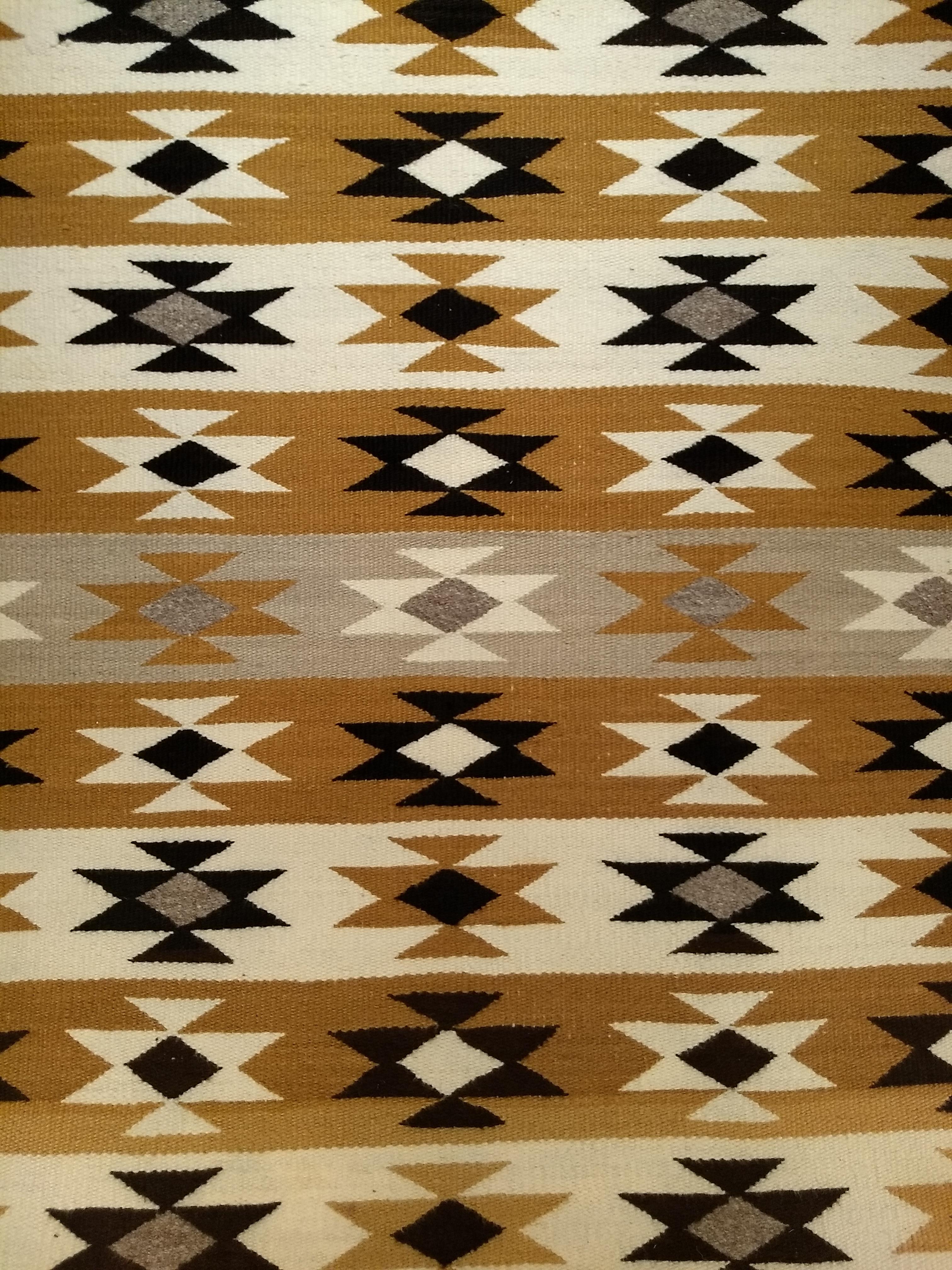 Hand-Woven Vintage Native American Navajo Chinle Rug in Yellow, Black, Ivory, Gray, Brown For Sale