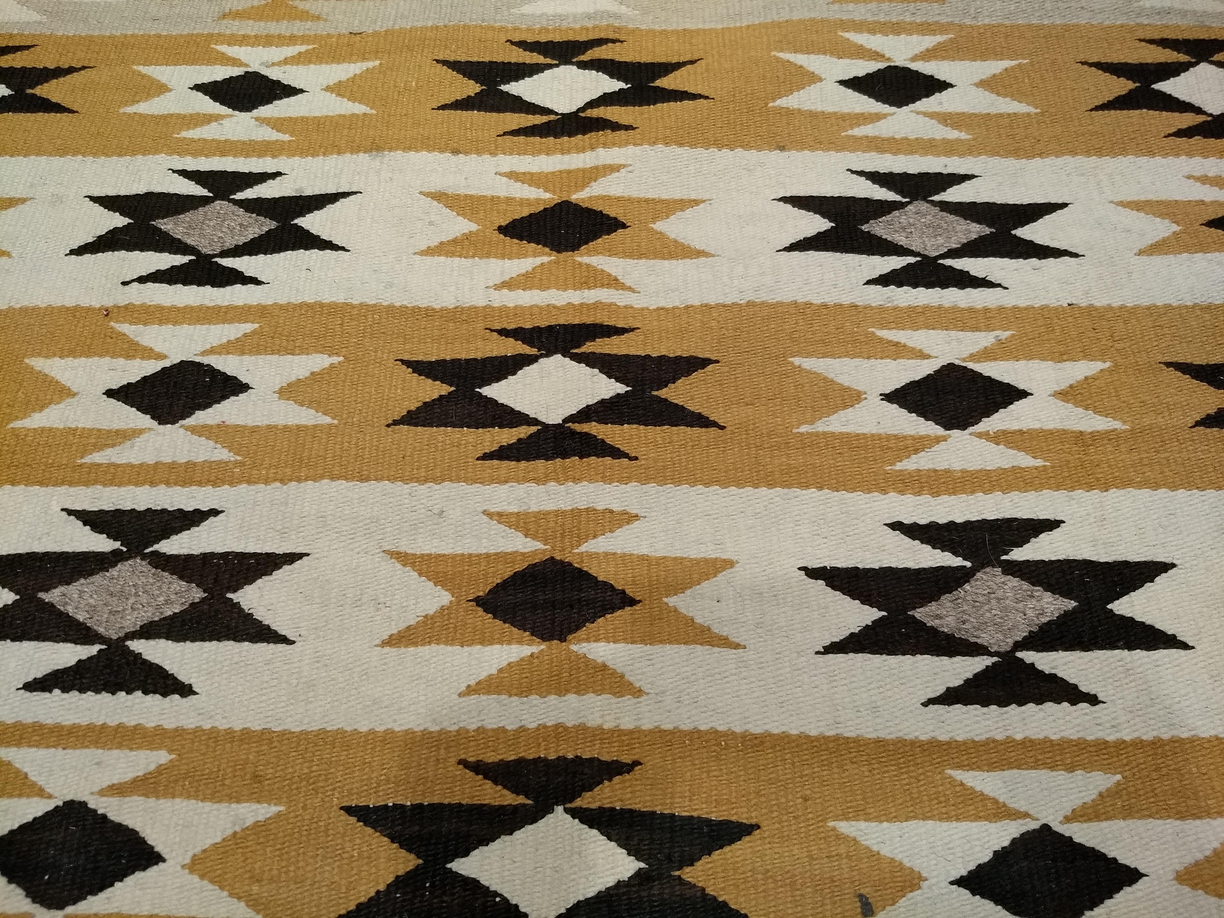 Wool Vintage Native American Navajo Chinle Rug in Yellow, Black, Ivory, Gray, Brown For Sale