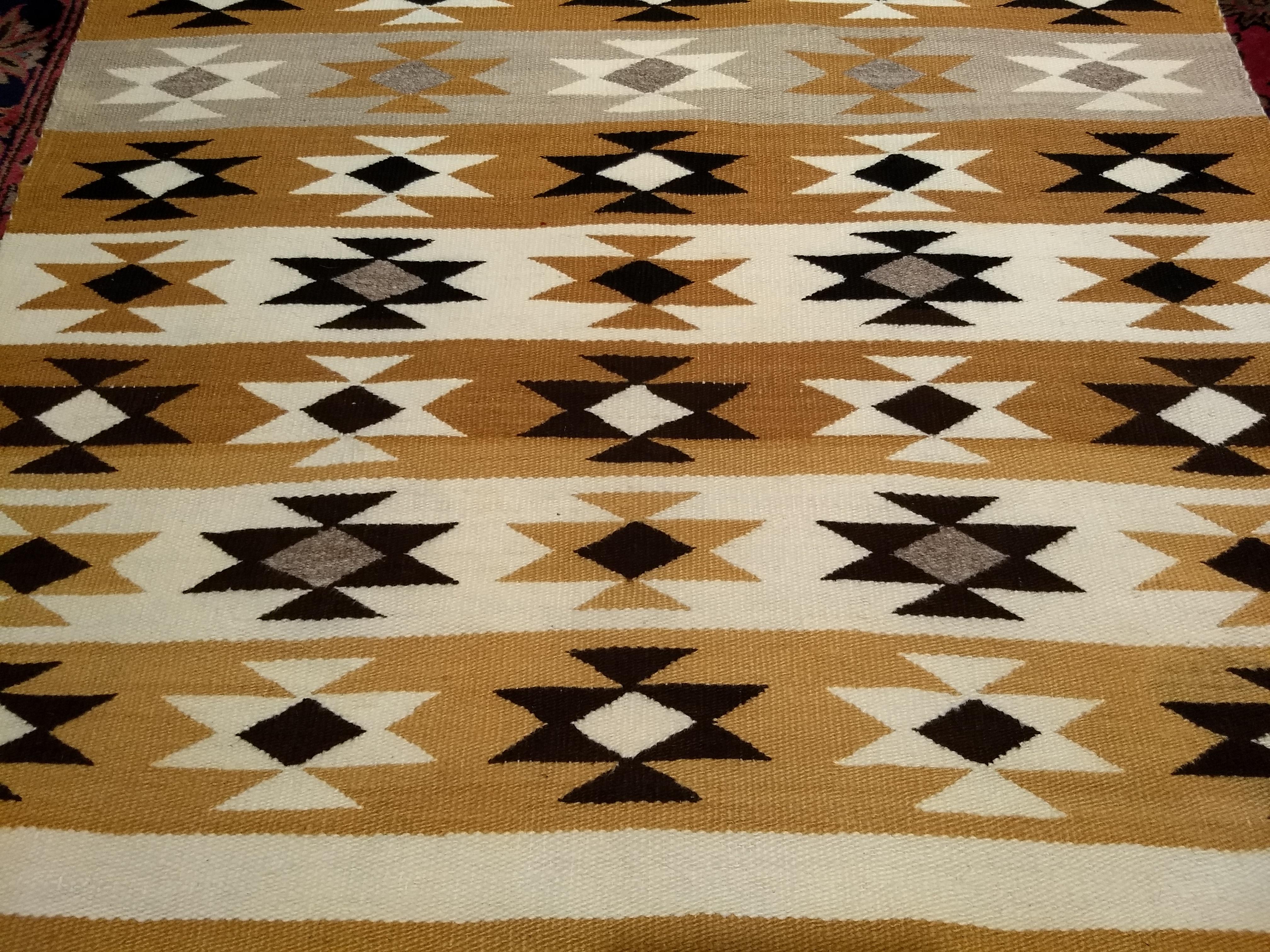 Vintage Native American Navajo Chinle Rug in Yellow, Black, Ivory, Gray, Brown For Sale 1