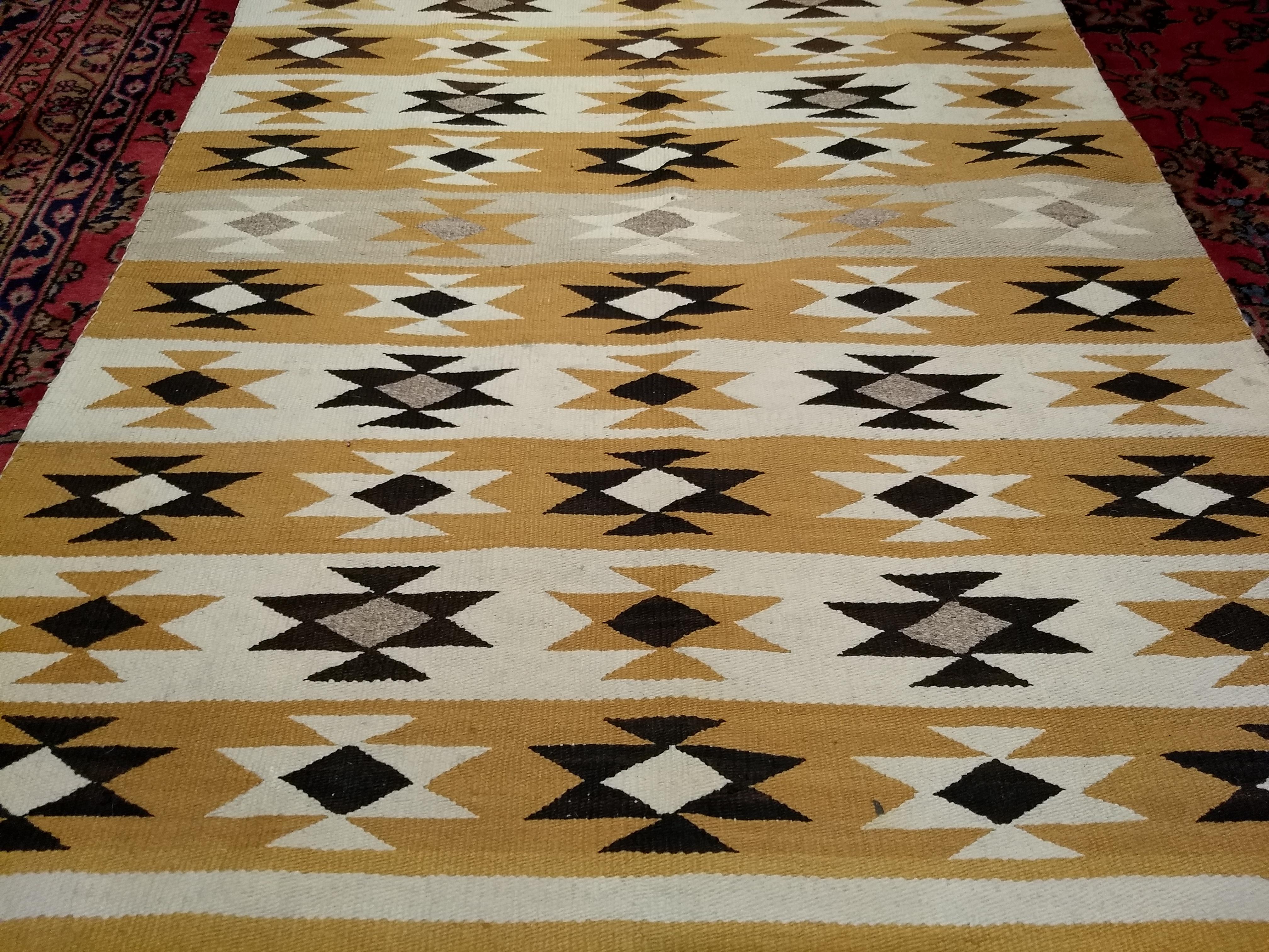 Vintage Native American Navajo Chinle Rug in Yellow, Black, Ivory, Gray, Brown For Sale 2
