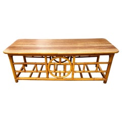 Vintage Chinoiserie Asian Bamboo Rattan Coffee Table