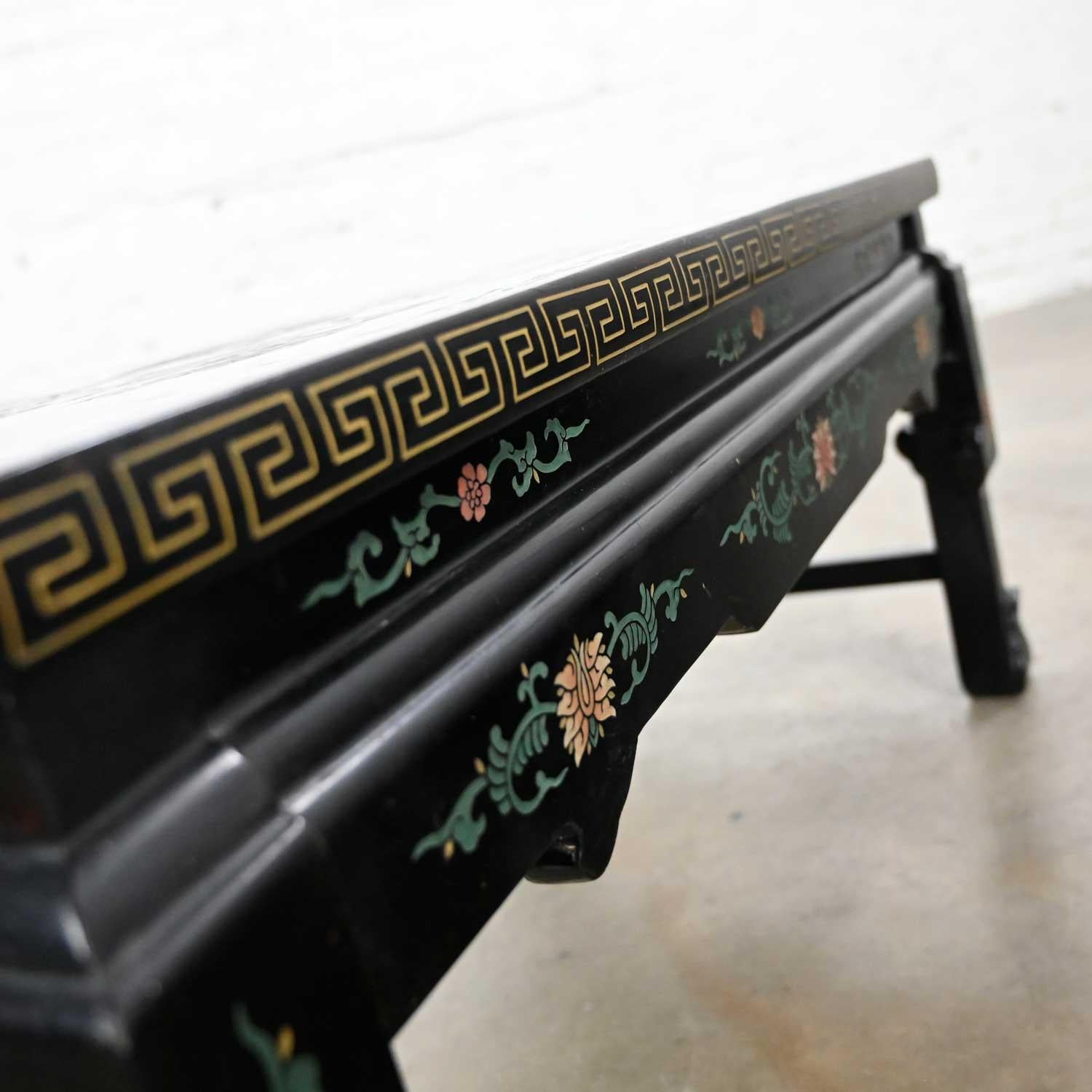 20th Century Vintage Chinoiserie Asian Folding Coffee Table Black Lacquered Carved Design