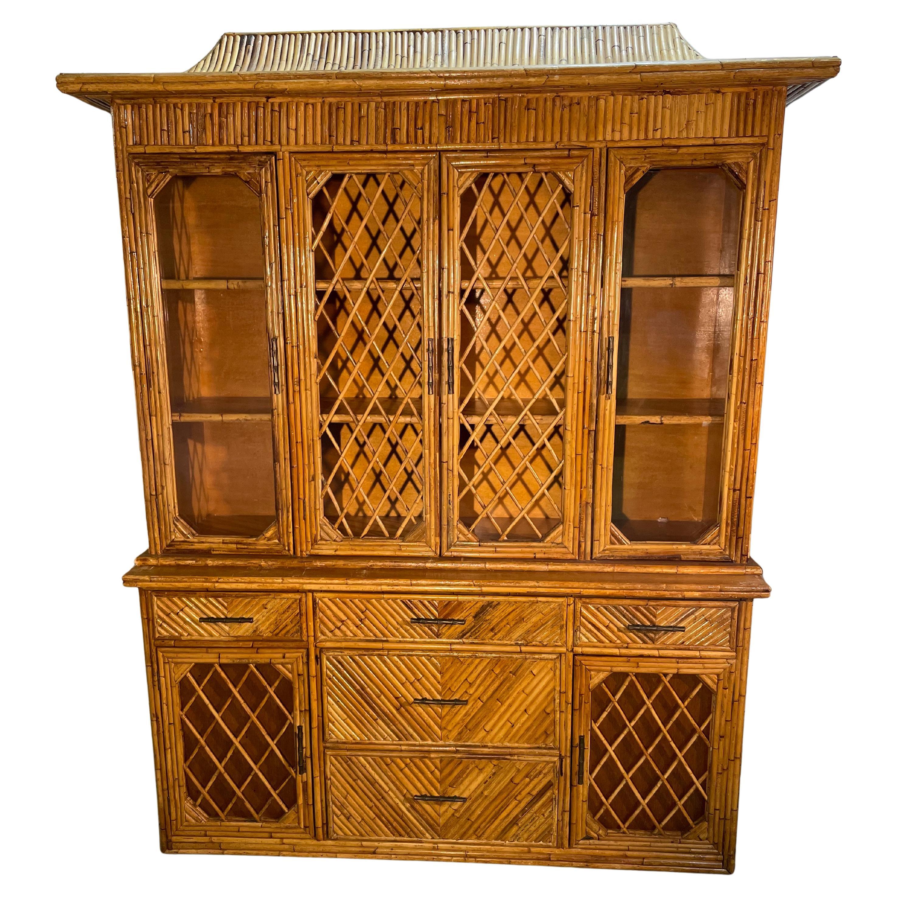 Vintage Chinoiserie Bamboo Cabinet