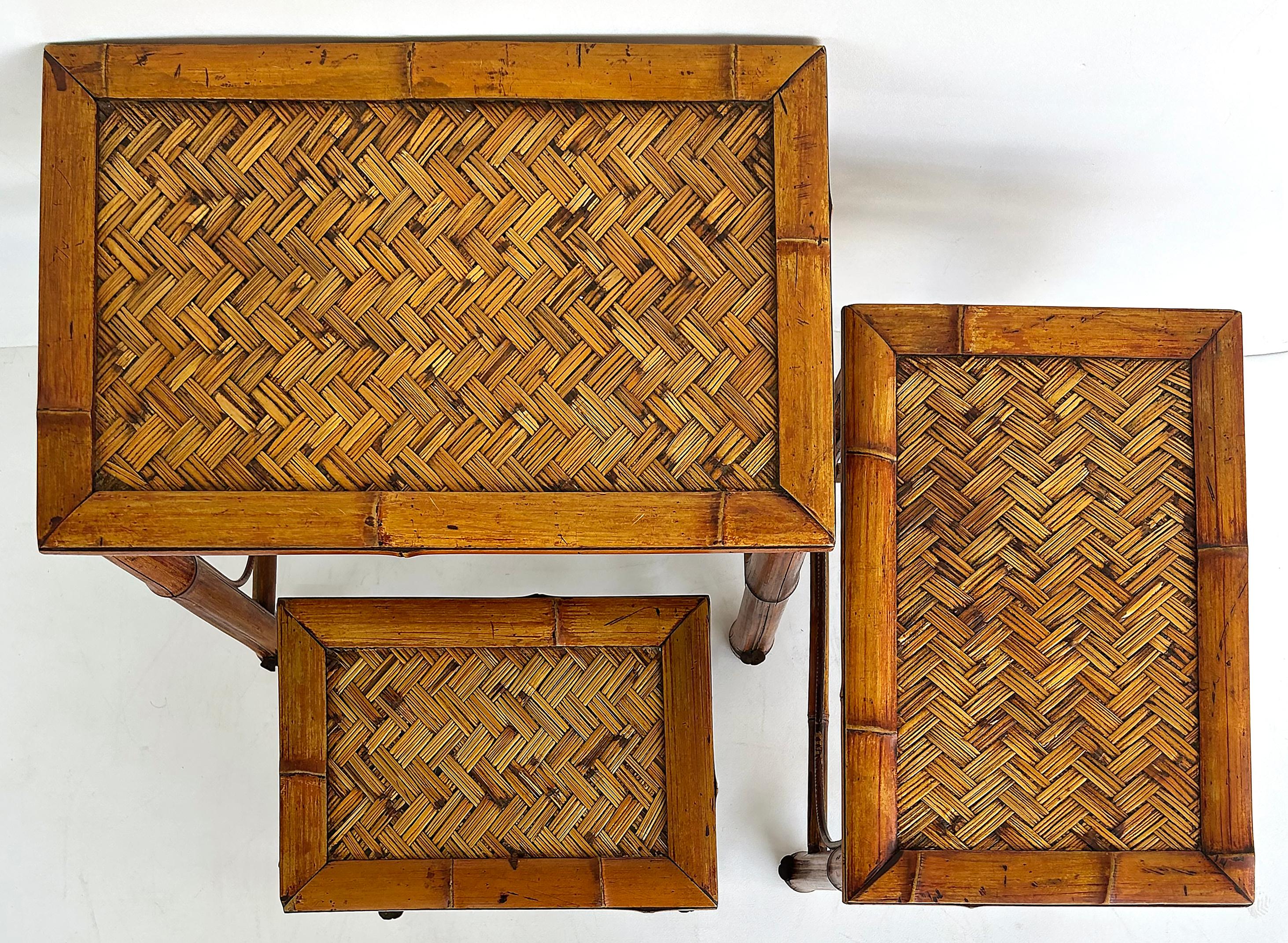 20th Century Vintage Chinoiserie Bamboo, Cane Nesting Stacking Tables, Set of 3 For Sale