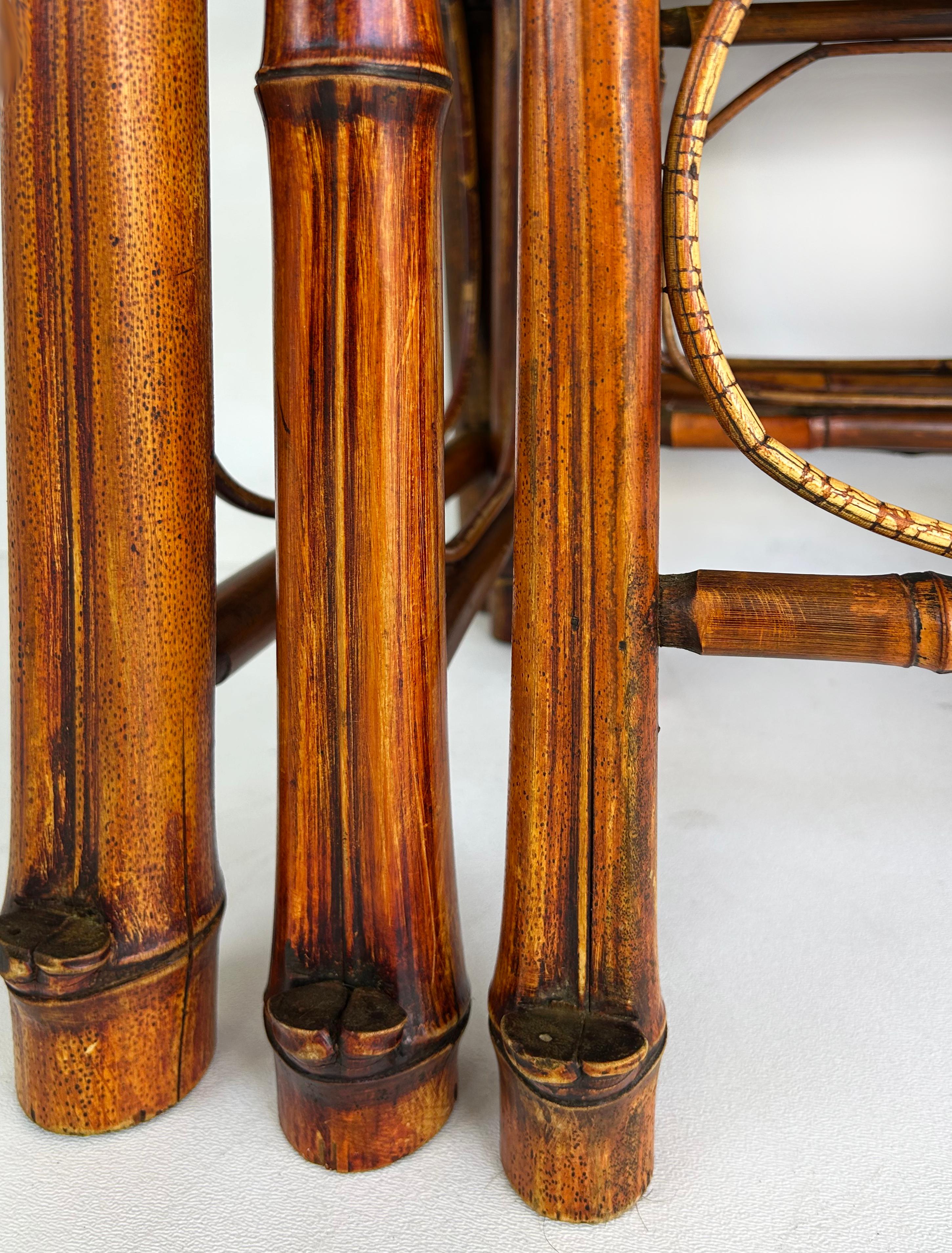 Vintage Chinoiserie Bamboo, Cane Nesting Stacking Tables, Set of 3 For Sale 2