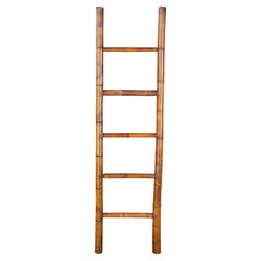 Vintage Chinoiserie Bamboo Decorative Ladder Towel Blanket Shelves 75"