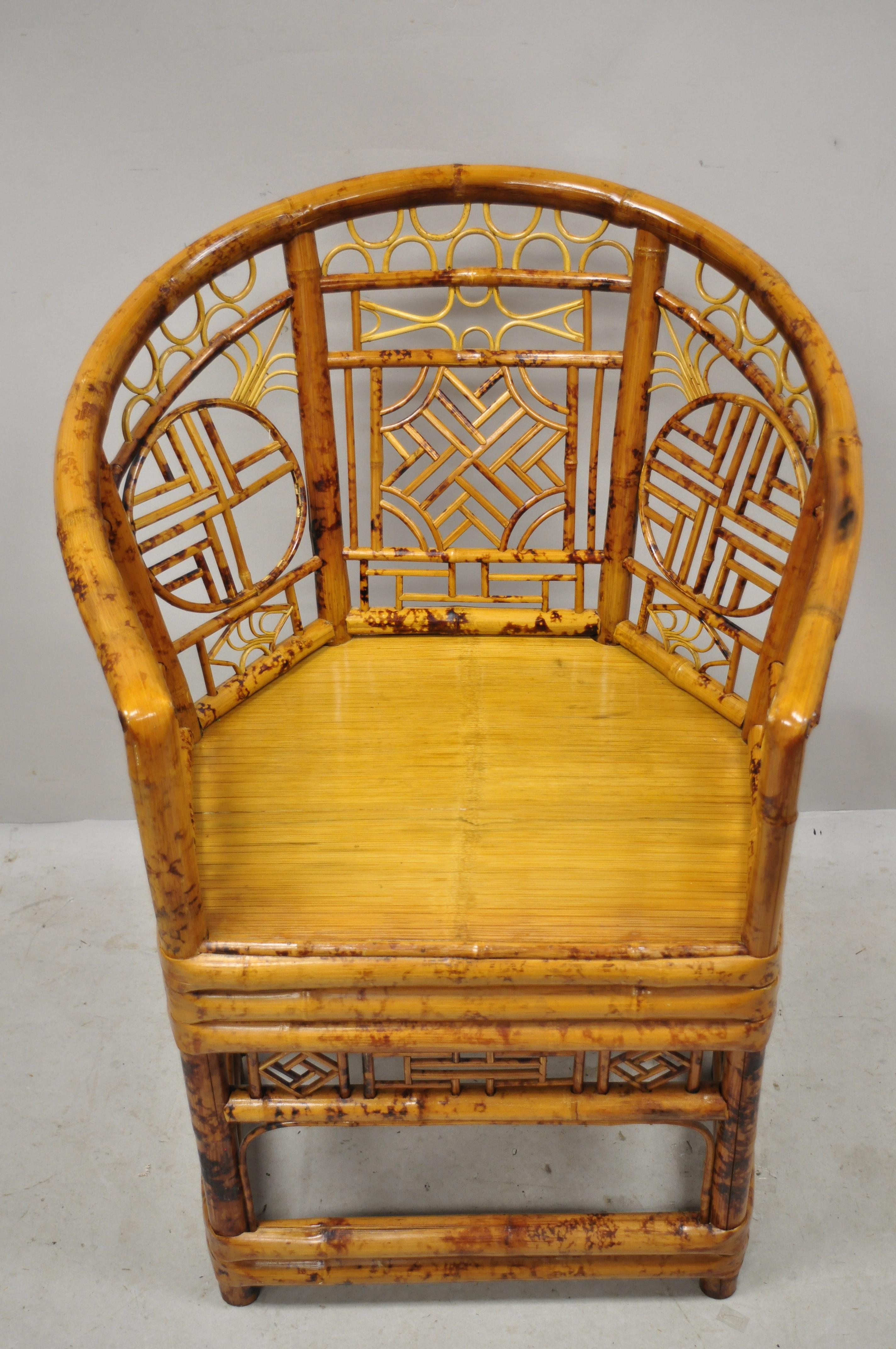 Vintage chinoiserie bamboo oriental throne lounge armchair. Item is a very nice vintage item, clean modernist lines, great style and form, circa mid-late 20th century. Measurements: 37