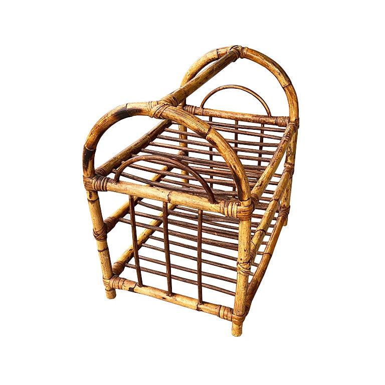 Vintage Chinoiserie Bentwood Rattan and Bamboo 12 Bottle Wine Rack