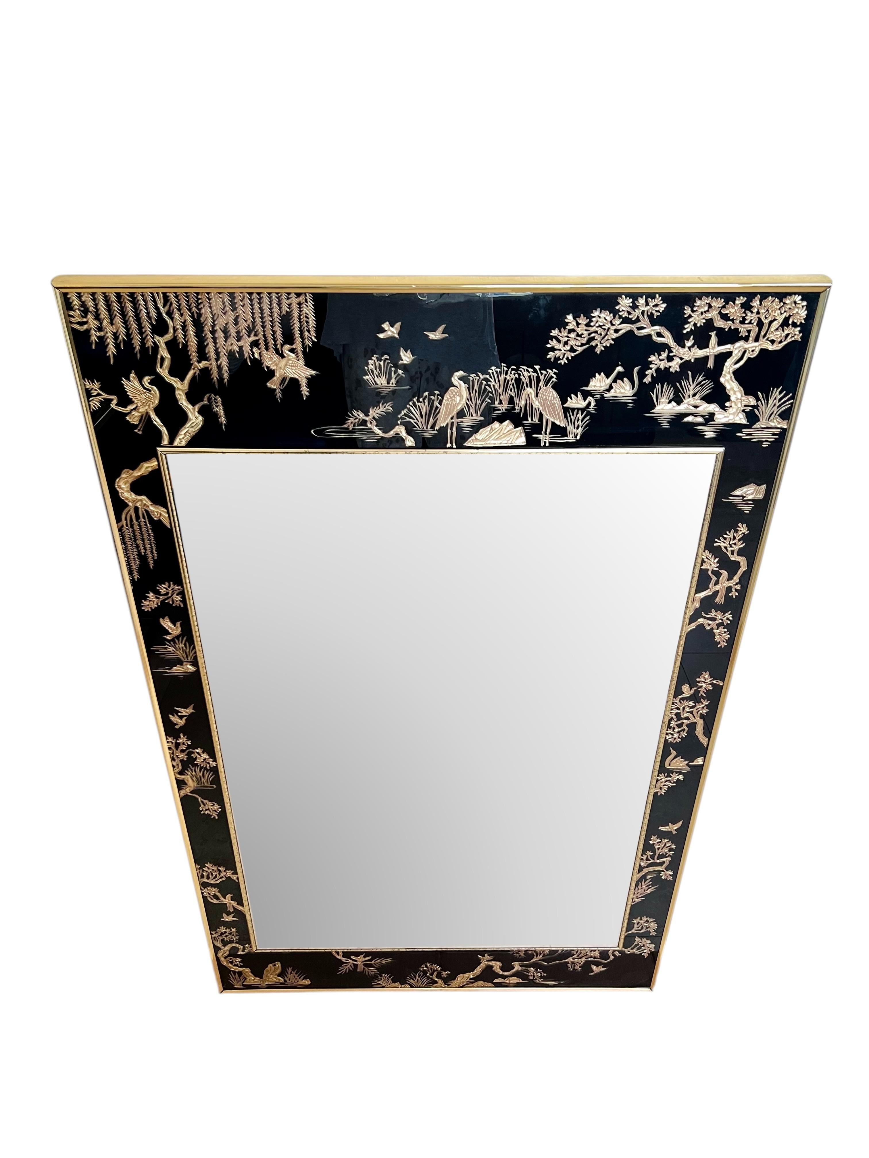 Vintage Chinoiserie-Spiegel in Schwarz und Gold, 1990er Jahre (amerikanisch) im Angebot