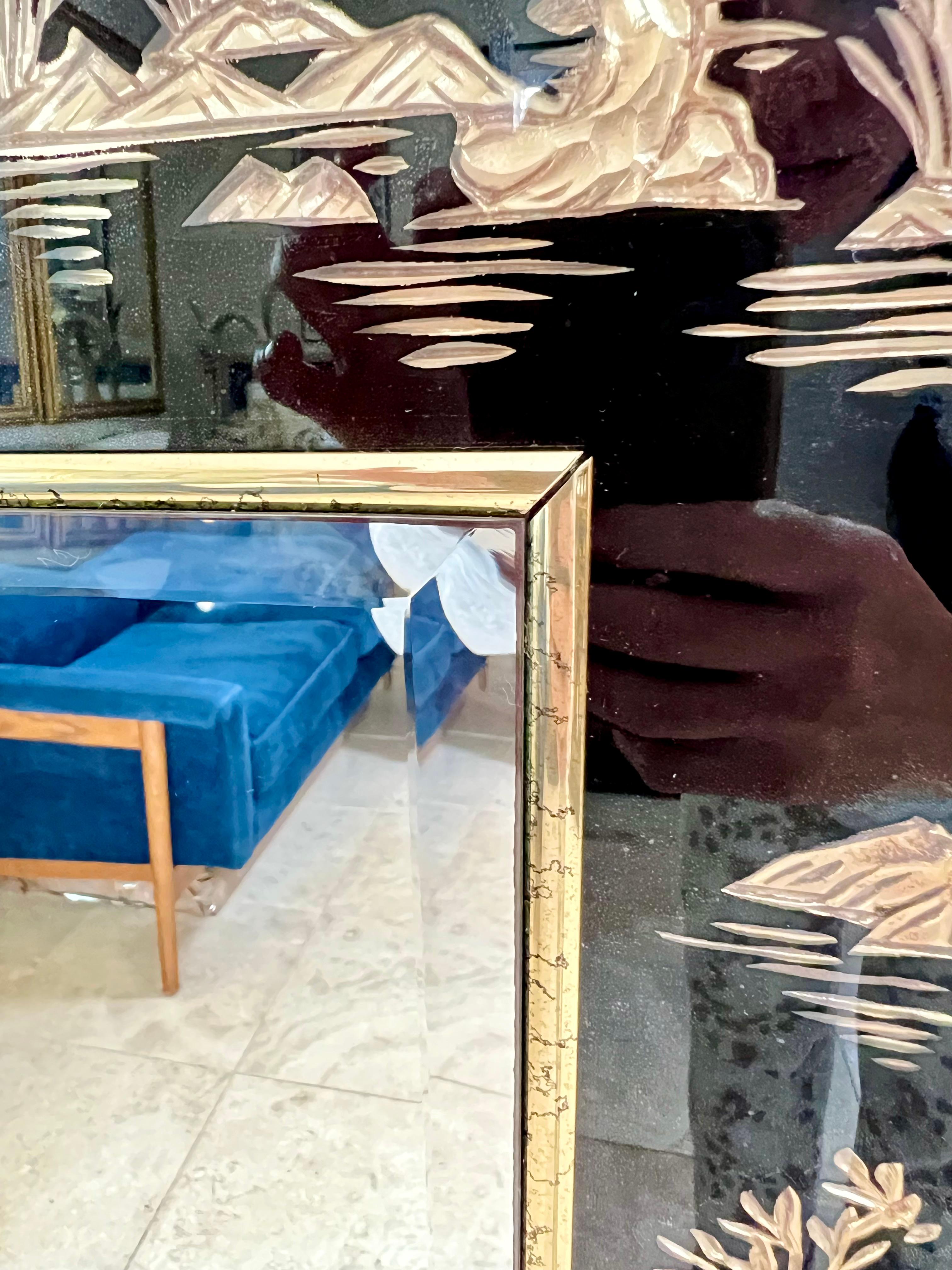 Vintage Chinoiserie-Spiegel in Schwarz und Gold, 1990er Jahre im Angebot 1