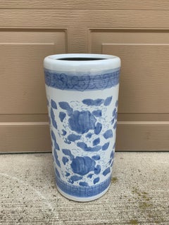 Vintage Chinoiserie Blue and White Porcelain Umbrella Stand
