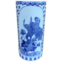 Portaombrelli in porcellana blu e bianca d'epoca Chinoiserie