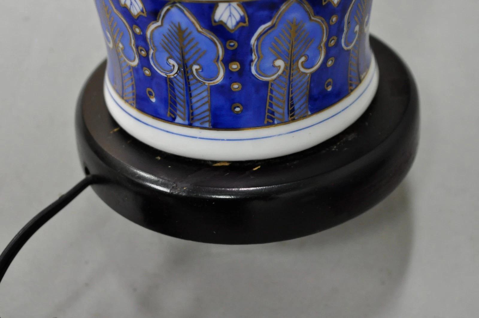 Vintage Chinoiserie Blue White Porcelain Bird & Plum Blossom Table Lamp - a Pair For Sale 4