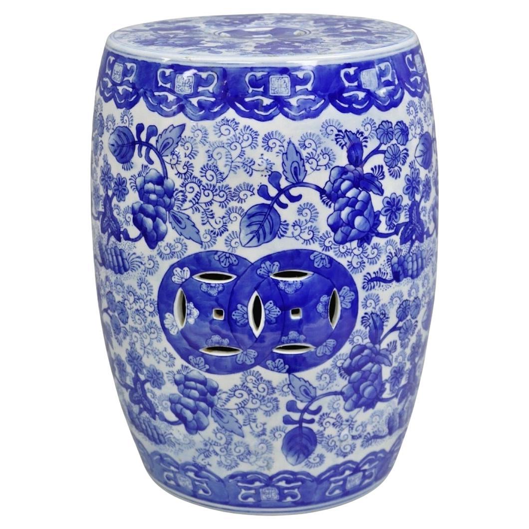 Vintage Chinoiserie Blau Weiß Porzellan Dekoriert Garten Sitz Hocker