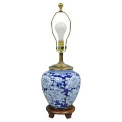 Vintage Chinoiserie Blue White Porcelain Flowers Oriental Ginger Jar Table Lamp