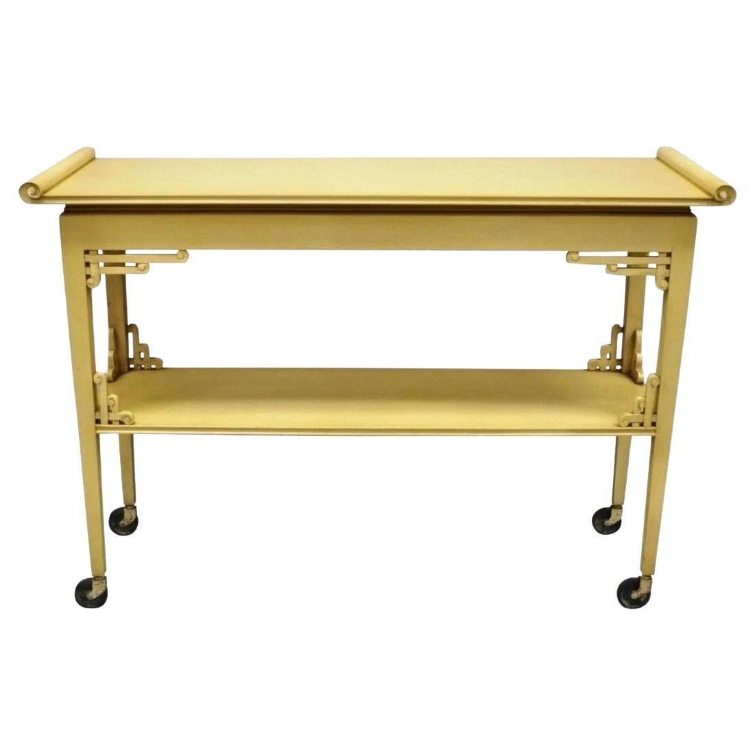 Vintage Chinoiserie Bone Lacquer Oriental James Mont Style Console Table Server For Sale