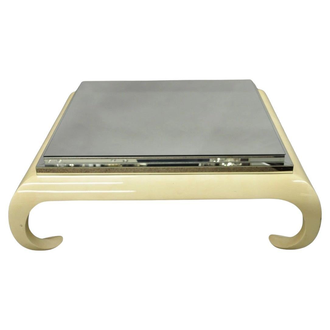 Vintage Chinoiserie Bone Lacquered Oriental Ming Style Mirrored Coffee Table
