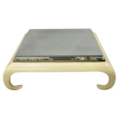 Vintage Chinoiserie Bone Lacquered Oriental Ming Style Mirrored Coffee Table