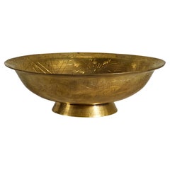 Vintage Chinoiserie Brass Footed Bowl with Flying Dragon Decor