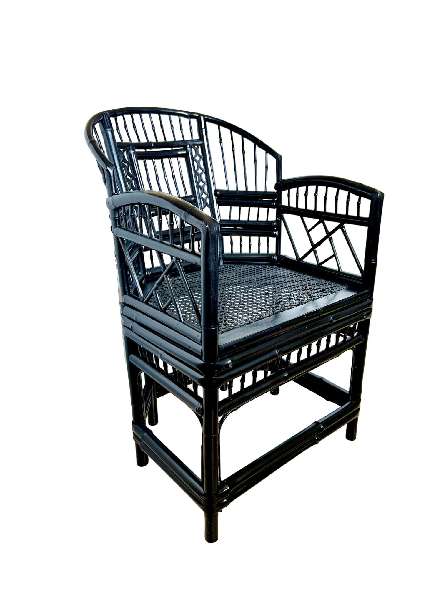 Caning Vintage chinoiserie Brighton Pavilion Gloss Black Bamboo Chair