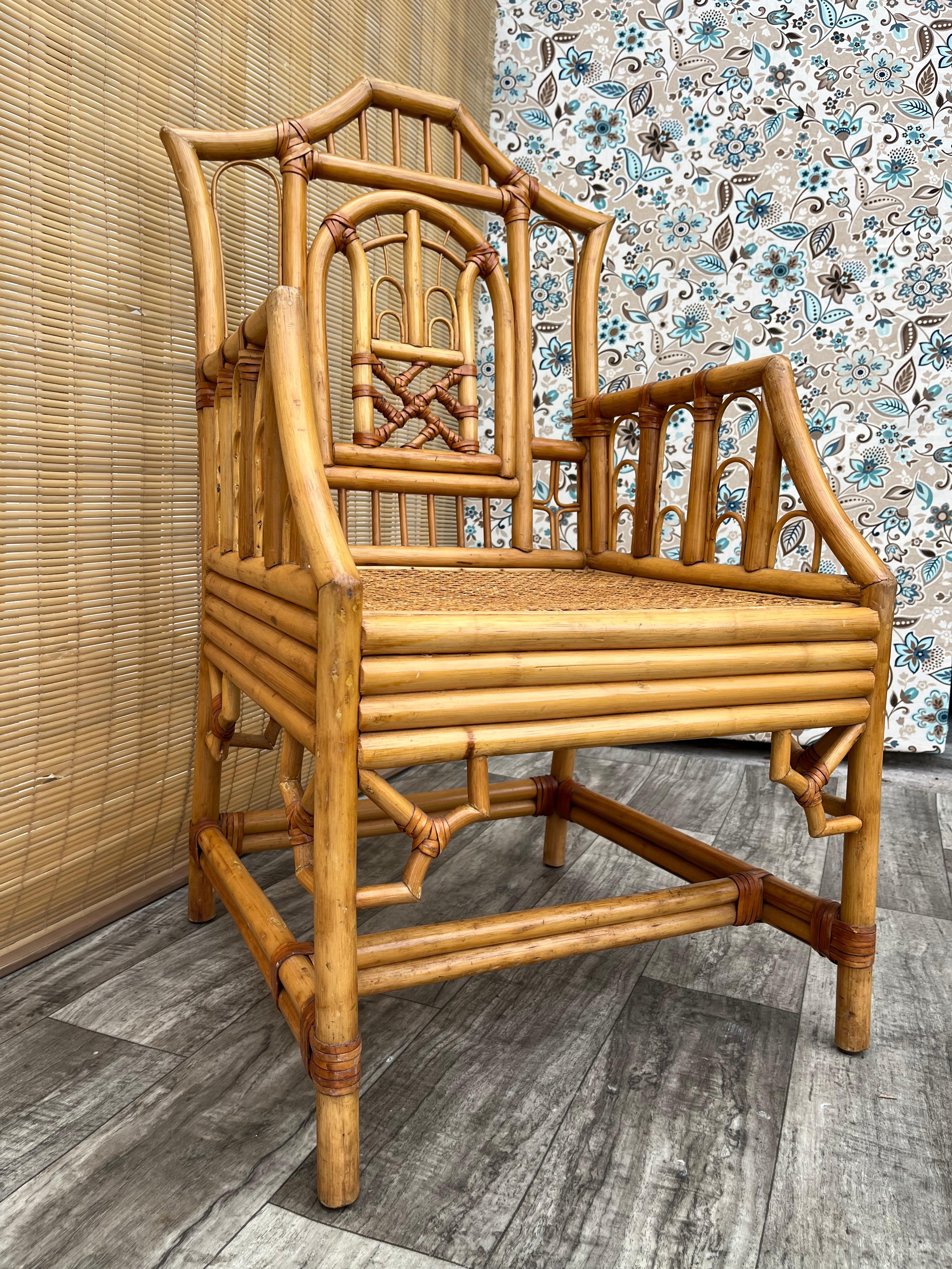 Chaise d'appoint vintage Chinoiserie Brighton Pavilion Style Cane. Circa 1980 en vente 12