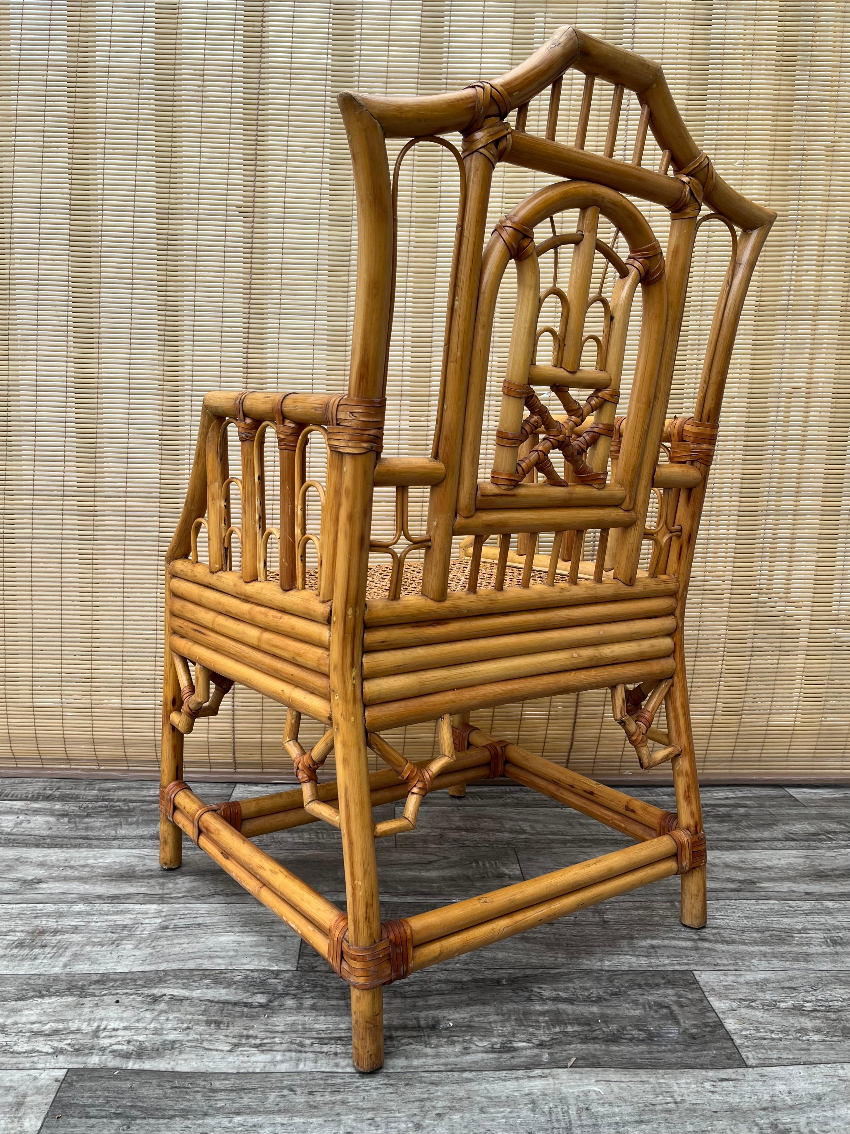 Osier Chaise d'appoint vintage Chinoiserie Brighton Pavilion Style Cane. Circa 1980 en vente