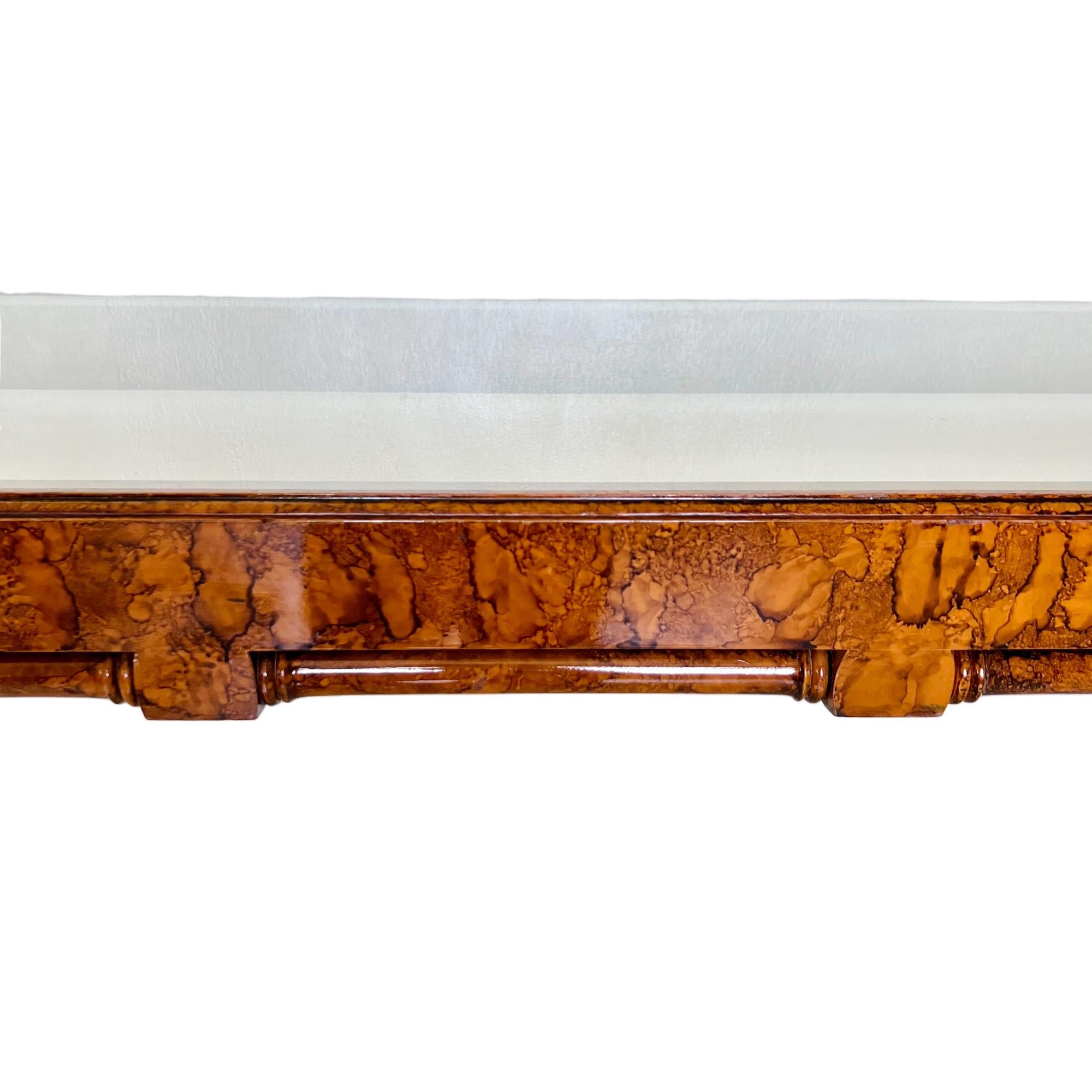 Vintage Chinoiserie Burl Wood Glass Top Console Table 3