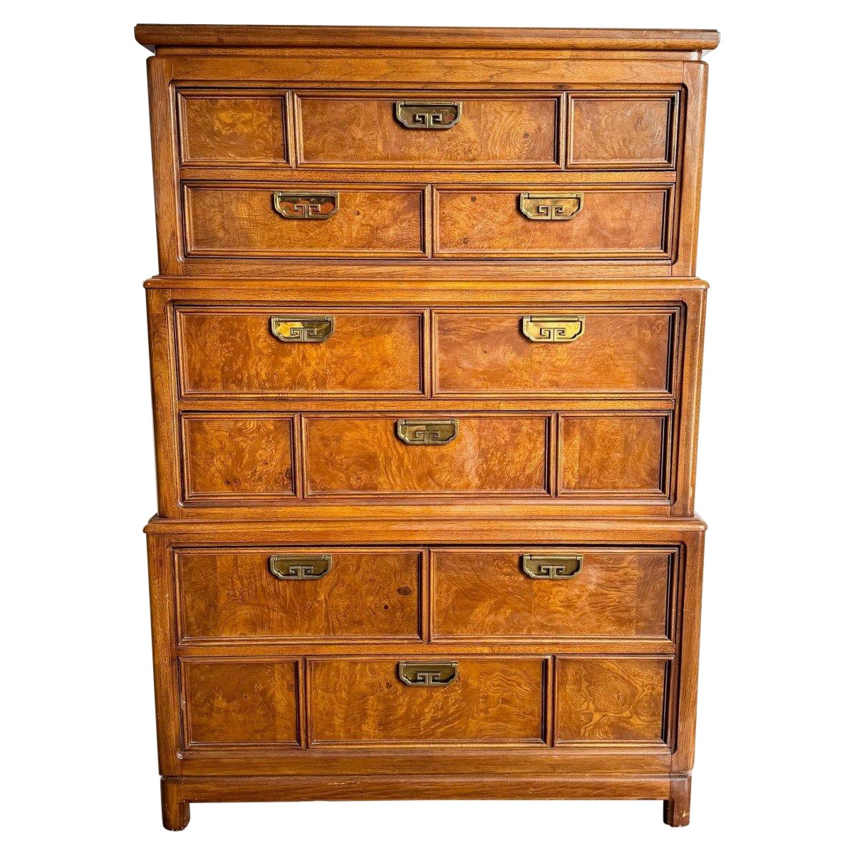 Highboy vintage in legno di radica Chinoiserie di Thomasville in vendita