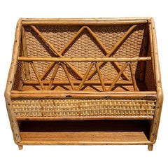 Vintage Chinoiserie Burnt Bamboo or Tortoise Bamboo and Rattan Desk Organizer