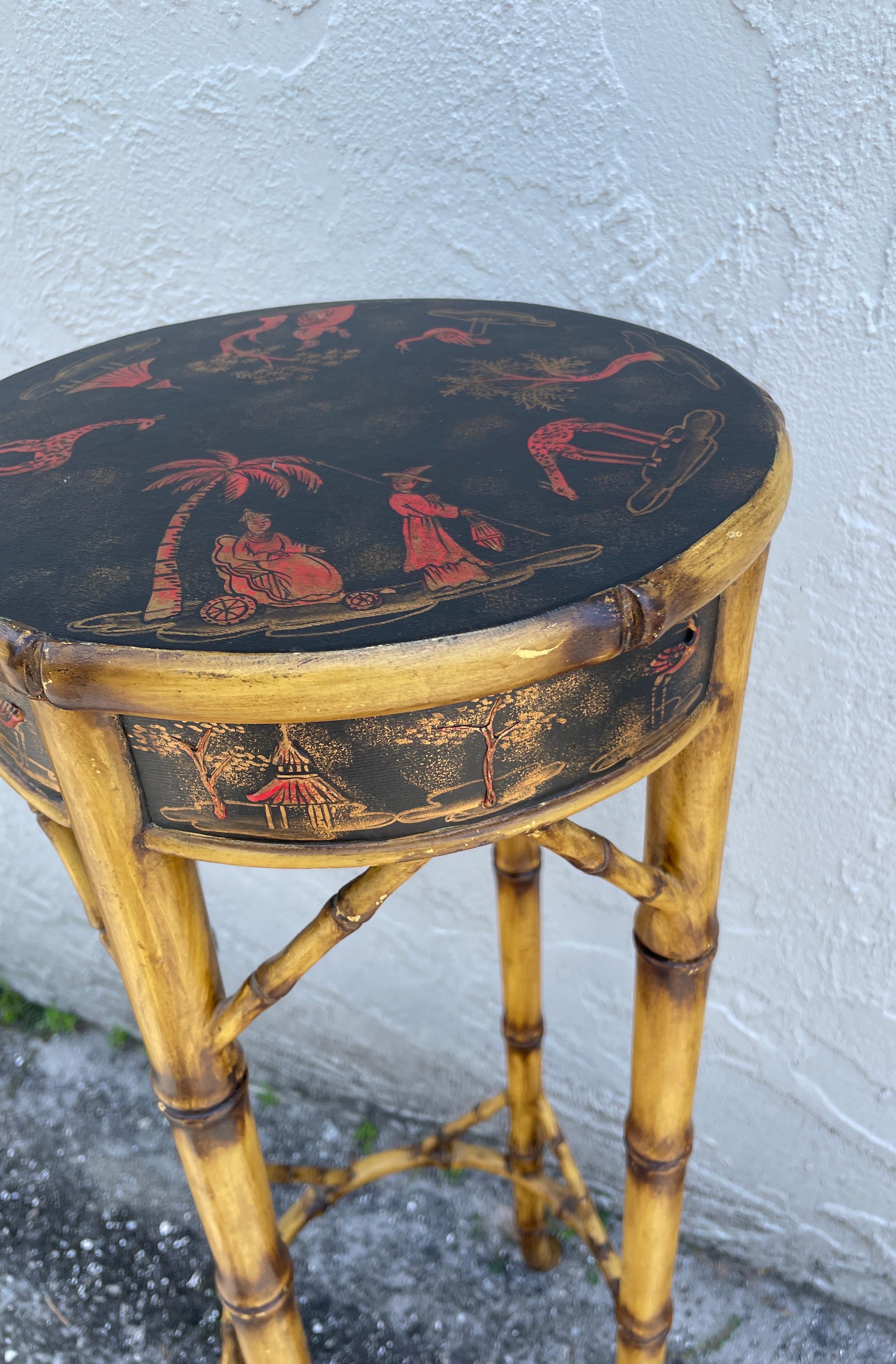 Philippine Vintage Chinoiserie Burnt Bamboo Stand / Pedestal For Sale