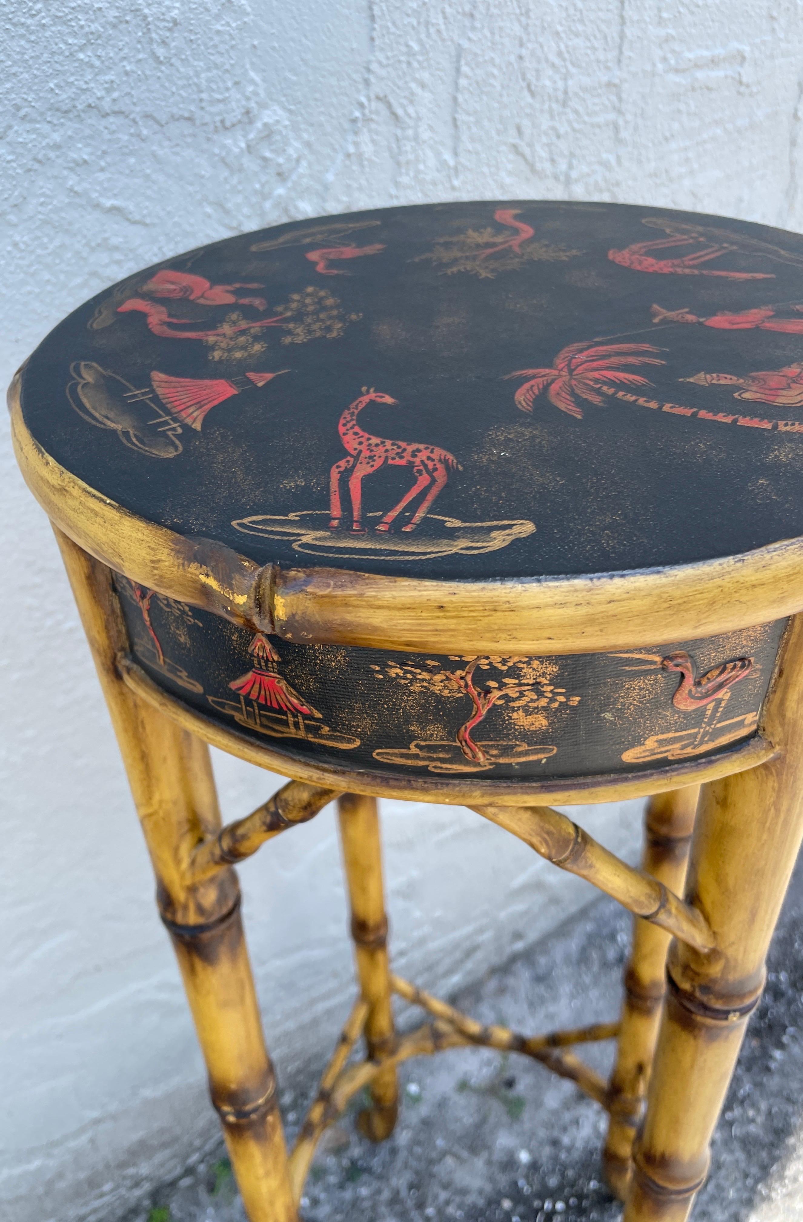 Vintage Chinoiserie Burnt Bamboo Stand / Pedestal In Good Condition For Sale In West Palm Beach, FL